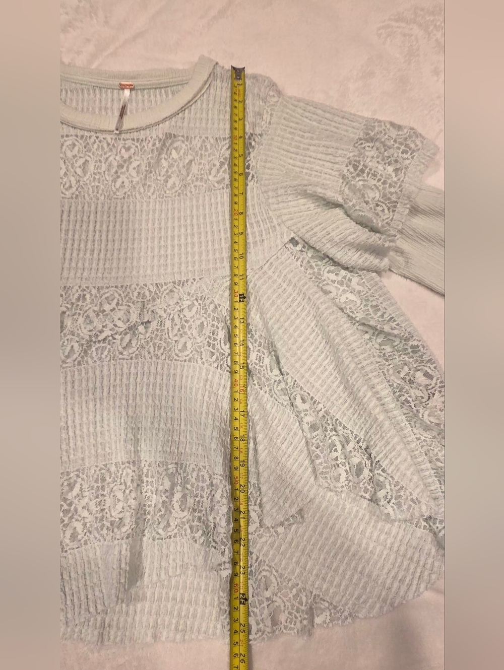 Free People Lace Stripe Knit Peplum    Top - Light Mint Size M. - Picture 14 of 16